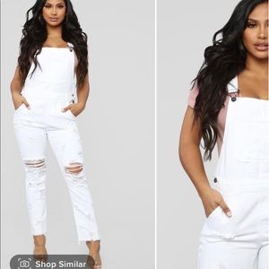 NEW Fashion Nova White Carmella Distressed Overalls
